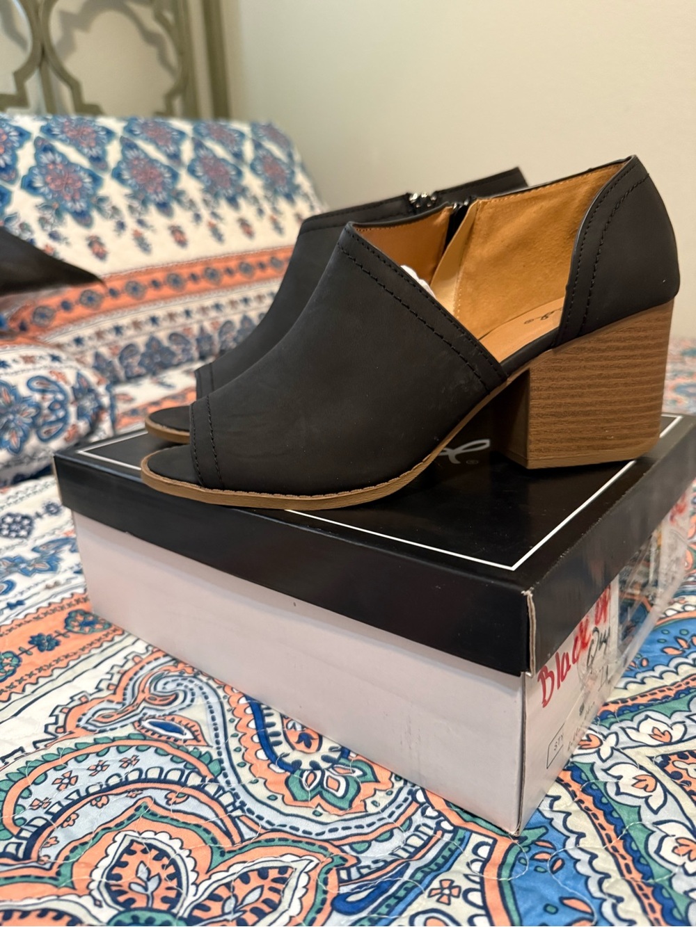 Black Peep-Toe Block Heel Women's Boot Heel